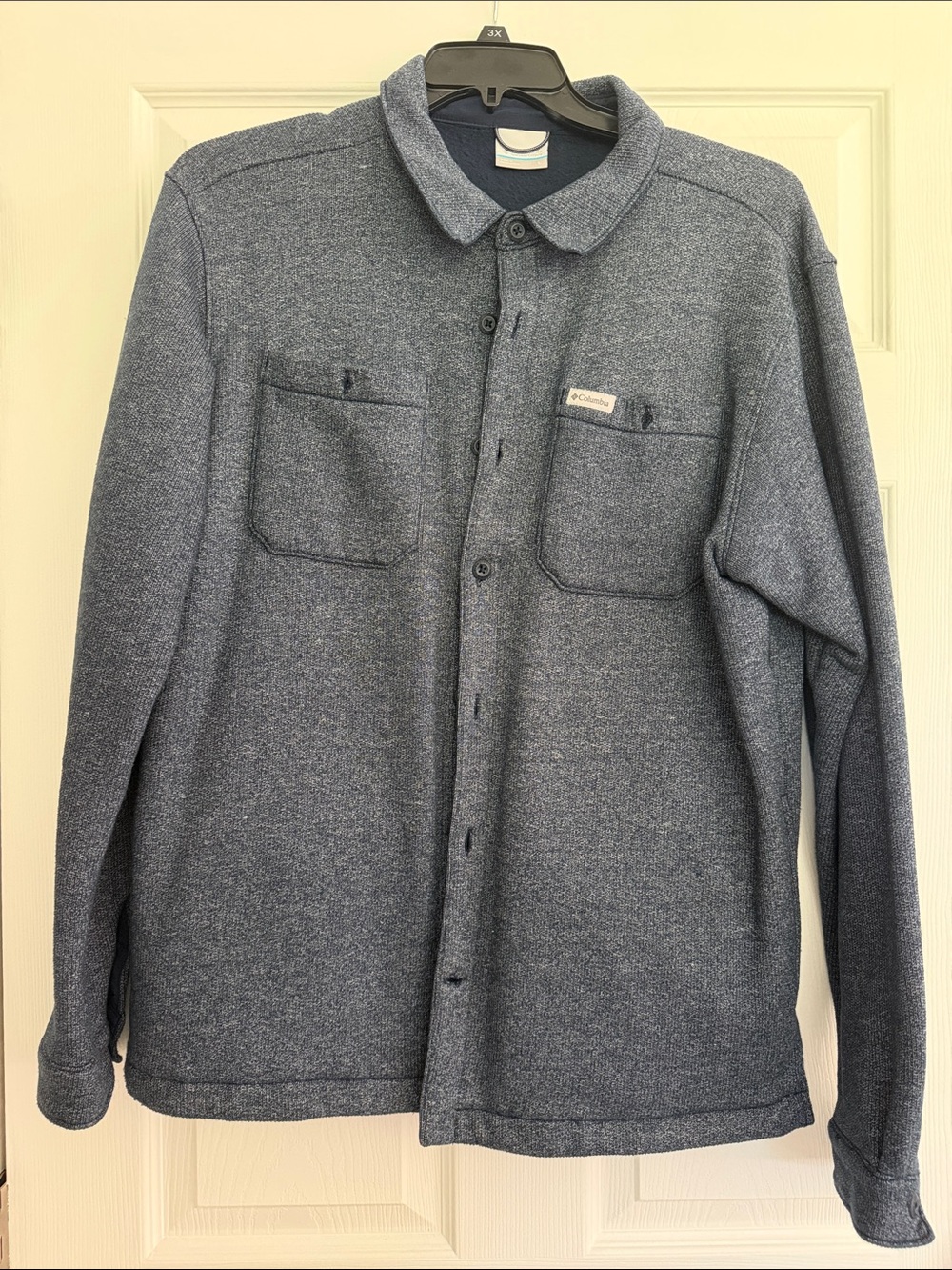 Columbia Heathered Navy Blue Button-Up Fleece Shirt Jacket